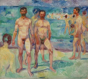 Munch Edvard Prints: Bathing Men; Middle Age, 1907-1908. Creator: Edvard Munch