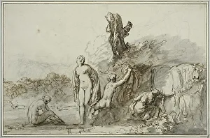 Bathing nymphs and cattle, c17th century. Creator: Anon