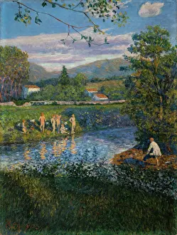 Divisionism Prints: Bathing in Renteria, 1900. Creator: Regoyos y Valdes, Dario de (1857-1913)