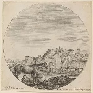 Baths of Diocletian and Shepherd Sleeping, 1646. Creator: Stefano della Bella
