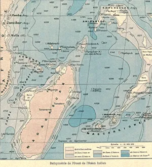 Madagascar Prints: Bathymetrie de l'Ouest de l'Ocean Indien; Iles Africaines de la mer des Indes