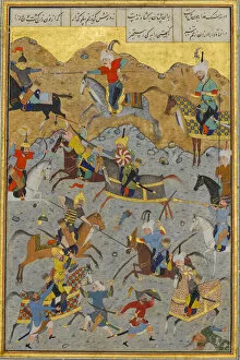 Alexander Iii Of Macedon Gallery: Battle between Alexander and Darius, Folio from a Khamsa (Quintet)... A.H. 931 / A.D