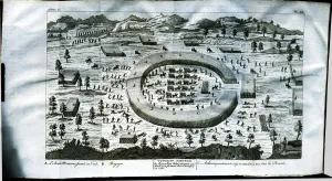 Boss Gallery: Battle with Ambiorix, chief of Eburones from the Belgian Gaul, engraving from Bellium Gallim