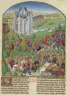 Medieval Illuminated Letter Gallery: The Battle of Auray on 29 September 1364 (Miniature from Compillation... c. 1480