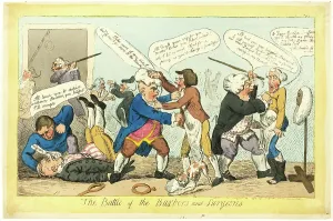 Isaac Cruikshank Prints: Battle of Barbers and Surgeons, published August 14, 1797. Creator: Isaac Cruikshank
