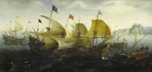 Armada Gallery: Battle of Cadiz (Dutch and English Ships Attack the Spanish Armada), 1608. Artist: Aert Anthonisz