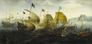 Carrack Gallery: Battle of Cadiz (Dutch and English Ships Attack the Spanish Armada), 1608. Artist: Aert Anthonisz