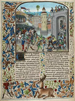 Illuminated Manuscript Gallery: The Battle of Caen in 1346 (Miniature from the Grandes Chroniques de France by Jean Froissart)