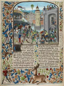 The Battle of Caen in 1346 (Miniature from the Grandes Chroniques de France by Jean Froissart)