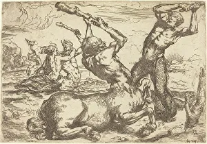Tenebrist Prints: Battle between a Centaur and a Triton. Creator: Ribera, Jusepe de, circle of