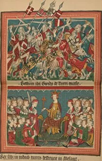 Dr H F Helmolt Gallery: Battle and Court of Justice During Henry VIIs March Upon Rome: A Page from the Codex Balduineus