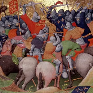 Battle of Crecy, between the English and the French, in 1346, (1415). Creator: Workshop of the Boucicaut Master