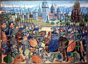 Burgundy Collection: Battle of the Crusaders and pagan troops near the city of Aleppo