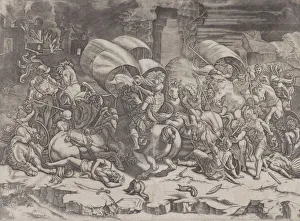 Agostino Prints: Battle with a Cutlass, 1530-31. Creator: Agostino Veneziano