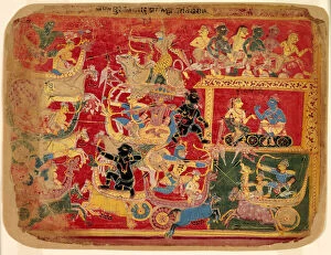 Battle of the Forces of Krishna and Bana, from a copy of the Dispersed Bhagavat Purana