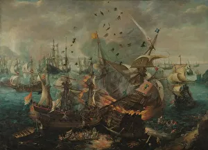 Battleships Prints: Battle of Gibraltar in 1607, c.1621. Creator: Cornelis Claesz van Wieringen