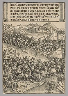 Battle of Guinegate, plate 4 from Historical Scenes from the Life of Emperor... printed c. 1520. Creator: Wolf Traut