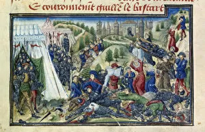 Watercolour On Paper Gallery: The Battle of Hastings (From the Grande Chronique de Normandie by Yates Thompson). Artist: Anonymous