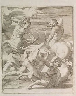 Centaurs Prints: Battle between Hercules and Centaurs, 1527. Artist: Caraglio, Gian Jacopo (1505-1565)