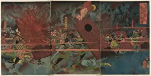 Tsukioka Yoshitoshi Gallery: The Battle at Jinju during Masakiyos Conquest of Korea (Masakiyo Sankan taiji, Shinshujo)