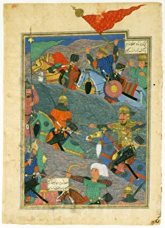The Battle Between Kay Khusraw and the King of Makran, 1494. Artist: Turkmen Master The Battle Between Kay Khusraw and the King of Makran, 1494. Artist: Turkmen Master