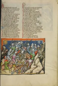 Vanquished Prints: The Battle with the Five Kings of Canaan; Weltchronik, about 1400-1410. Creator: Unknown