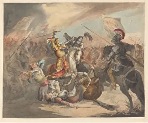 Suits Of Armour Prints: Battle with knights, 1842-1850. Creator: Roeland Christiaan Korthals