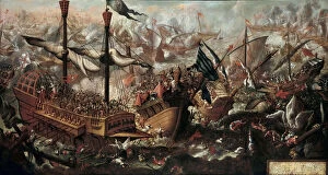 Turkish Fleet Gallery: The Battle of Lepanto, 17th century. Artist: Anonymous