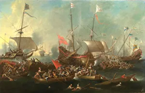 Marine Prints: The Battle of Lepanto - A Sea Battle between Christians and Barbary Corsairs, 1615-20