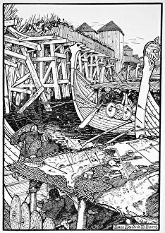 Norse Gallery: The Battle of London Bridge, 1014 (1913). Artist: Morris Meredith Williams