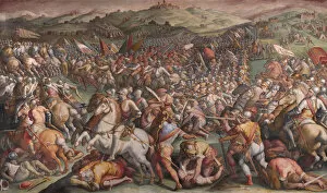 Florence Collection: The Battle of Marciano in Val di Chiana, 1570-1571. Artist: Vasari, Giorgio (1511-1574)