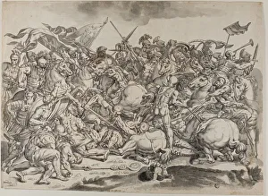Brush Drawing Prints: Battle of the Milvian Bridge, 1612. Creator: Johann Heintz