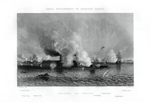 Battle of the Monitor and the Merrimack, Hampton Roads, Virginia, 9 March 1862 (1862-1867).Artist: J Davies