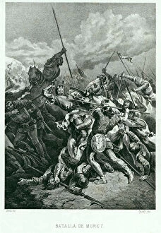 Battle of Muret, 1213, King D. Pedro II of Aragon died in battle, engraving