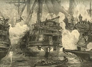 Sea Battle Gallery: Battle of Navarino: HMS Asia engaging the ships of Capitan Bey and Moharram Bey, 1827 (c1890)