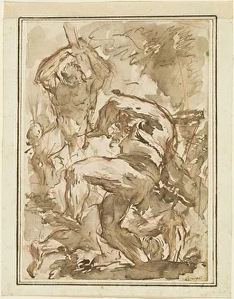 Brown Wash Prints: A Battle of Nude Men, 1744/1745. Creator: Giovanni Battista Piranesi