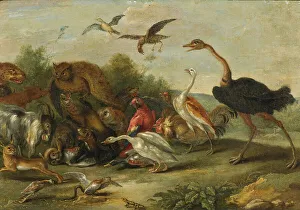 Leopard Prints: Battle between Owls and Quadrupeds. Creator: Jan van Kessel