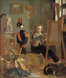Observing Prints: The Battle-Painter Jorgen Sonne in his Studio, 1823-1825. Creator: Ditlev Blunck