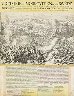 Schwedish Army Collection: The Battle of Poltava on 27 June 1709 (Broadside). Artist: Allard, Abraham (1676-1725)