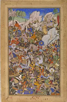 Mughal School Gallery: The Battle Preceding the Capture of the Fort at Bundi, Rajasthan, in 1577, 1592-1594