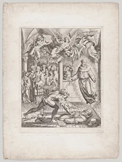 San Francesco Dassisi Prints: Battle of Satan with St. Francis for the Soul of the Monk Guido of Montefeltro