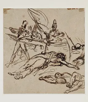 Brush Prints: Battle Scene, between 1804 and 1860. Creator: Auguste Raffet
