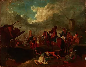 Cavalryman Prints: Battle Scene, 18th century. Creator: August Querfurt