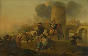 Cannons Prints: Battle scene (Battle outside the city walls), c1650. Creator: J. von Lochteren