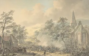 Battle Scene with Church at right, ca. 1790-1800. Creator: Dirk Langendijk Battle Scene with Church at right, ca. 1790-1800. Creator: Dirk Langendijk