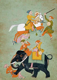 Mahout Prints: Battle Scene with Elephant, 18th-early 19th century. Creator: Unknown