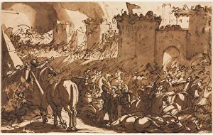 Over Black Chalk Prints: Battle Scene with a Fort, first third 17th century?. Creator: Antonio Tempesta (Italian