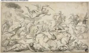 Hals Dirck Prints: Battle Scene with Horsemen Fleeing from Avenging Angel, c. 1650. Creator: Dirck Hals