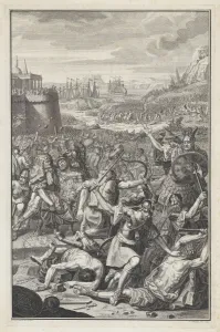 Axeman Prints: Battle scene with a man about to be stabbed with a sword at lower right