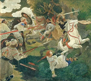 Images Dated 19th June 2013: A Battle. A scene from Russian history, 1900-1910. Artist: Shavrin, Fyodor Vladimirovich (1880-1915)